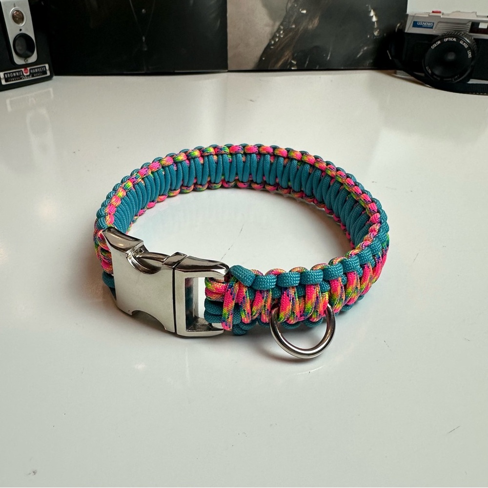 Colorful Paracord Dog Collar Heavy Duty Metal Buckle D-Ring